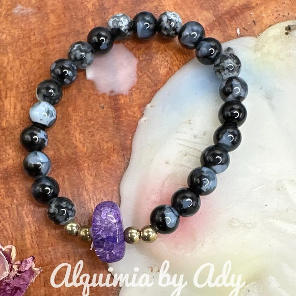 Crazy lace Agate/Laguna beaded bohemian bracelet focal point purple Quartz - Picture 1 of 7